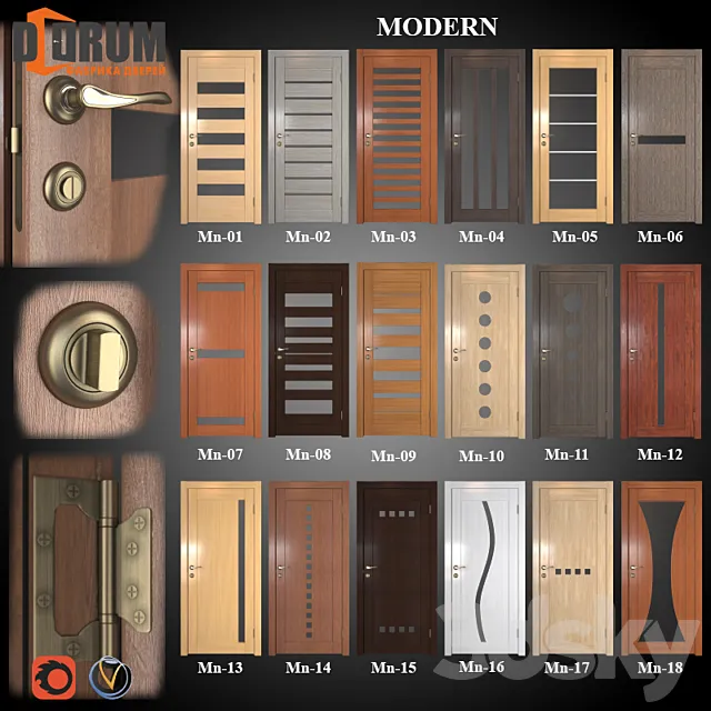 Doors (18 pcs. 20 colors) series Modern Part 1 3DSMax File