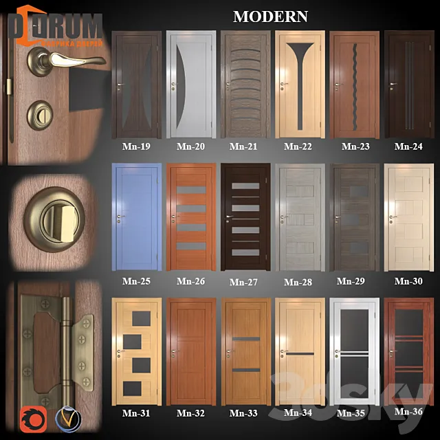 Doors (19 pcs. 20 colors) series Modern Part 2 3ds Max