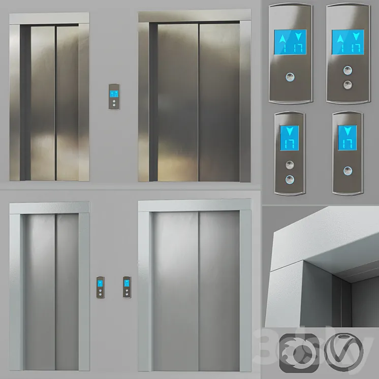 Doors with facings and post-call lift OTIS in 2 colors 3DS Max