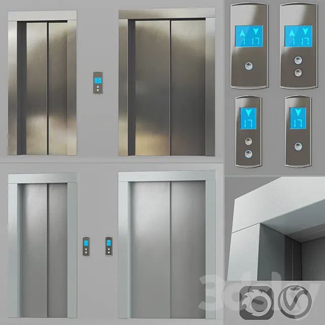 Doors with facings and post-call lift OTIS in 2 colors 3DSMax File