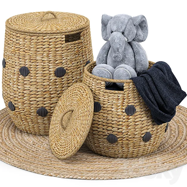 Dot Basket. Kairo Jute Rug. Elephant Toy 3DSMax File