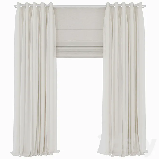 double curtains with tulle 3DS Max Model