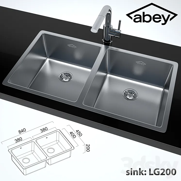 Double kitchen sink + Ovale Sink Mixer With Pull-Out 3DS Max