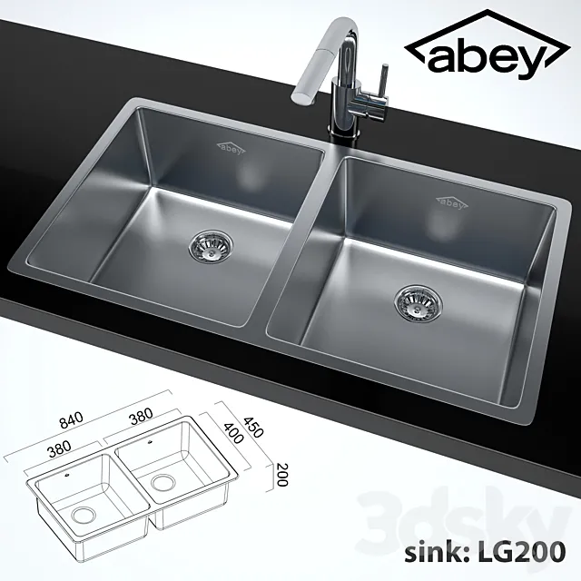 Double kitchen sink + Ovale Sink Mixer With Pull-Out 3DSMax File