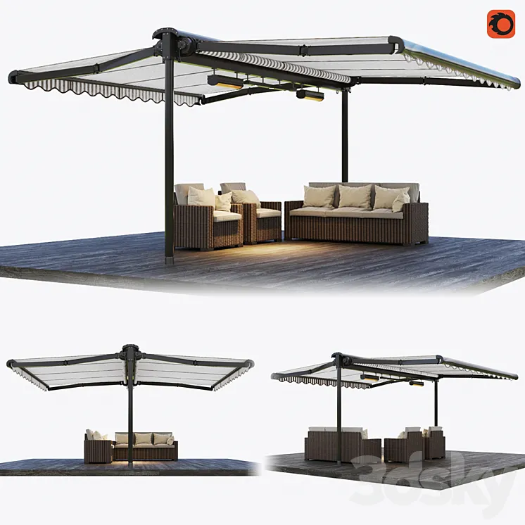 Double-sided cassette tent with rattan garden furniture 3DS Max