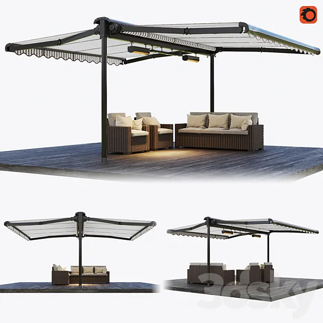 Double-sided cassette tent with rattan garden furniture 3DSMax File