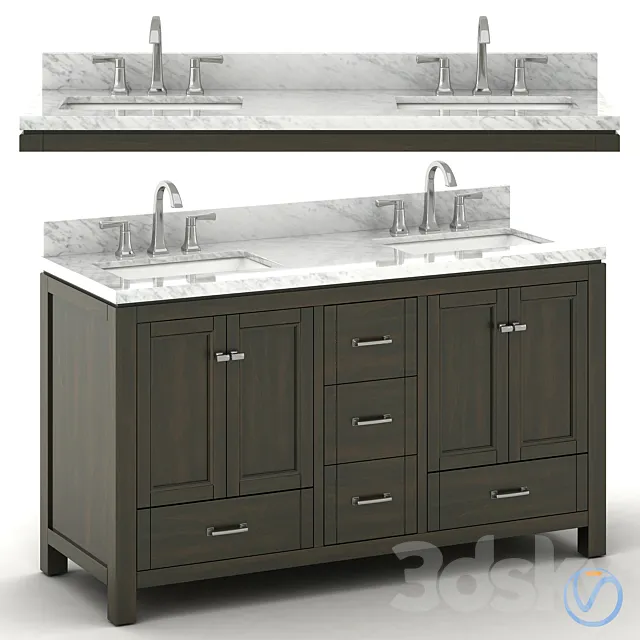 Double sink wooden vanity with Carrara marble top 3DS Max Model