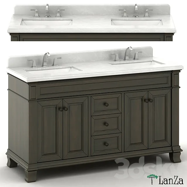 Double sink wooden vanity with metal faucet 3DS Max Model