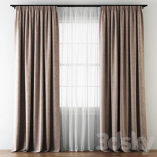 Draped Velvet Tape Curtains with Tulle 3DS Max Model