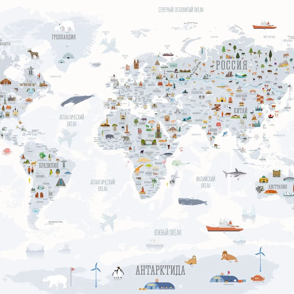 Dress-wall – Wallpaper World map with landmarks white 3ds Max