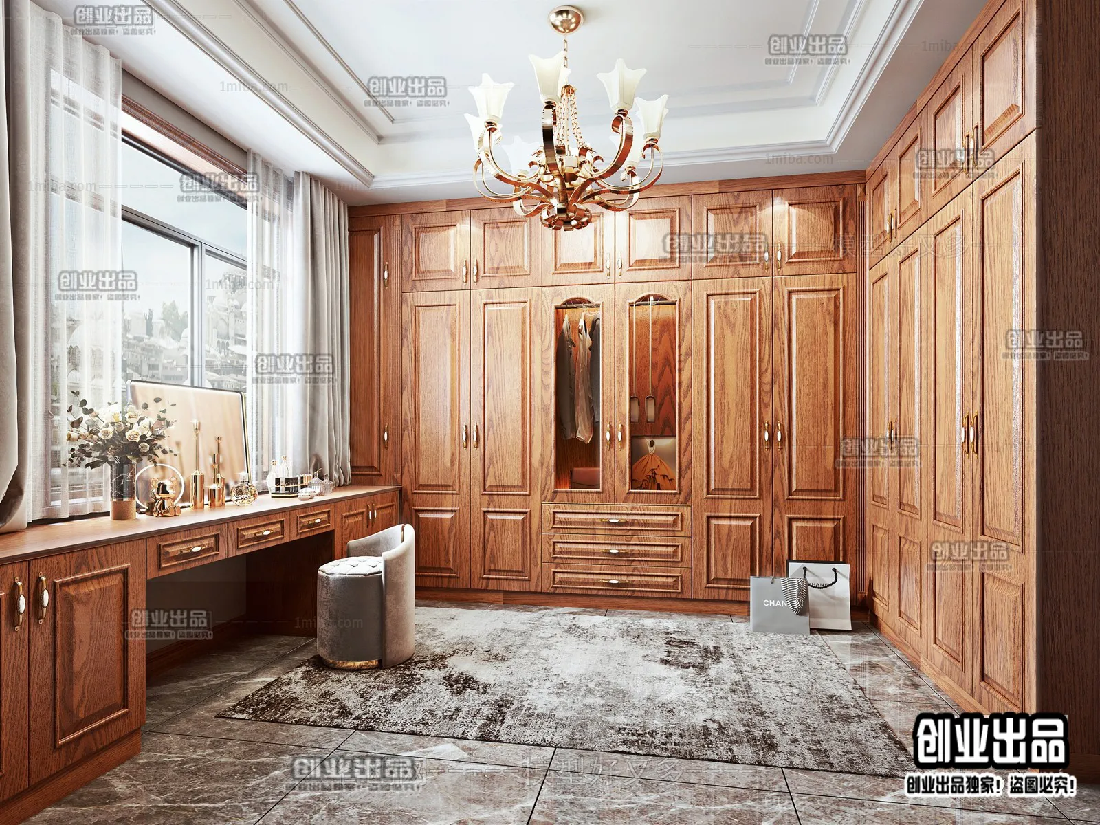 Dressing Room 3D Interior Scene – American Style – 001