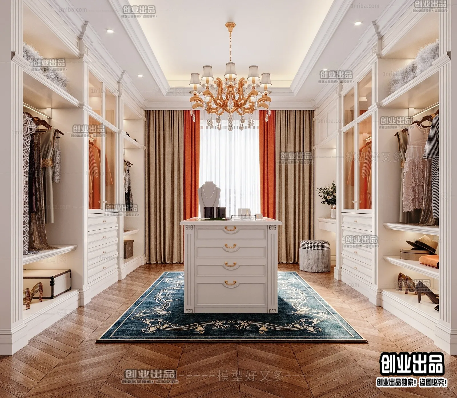 Dressing Room 3D Interior Scene – European Style – 001