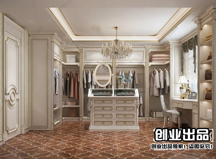 Dressing Room 3D Interior Scene – European Style – 017