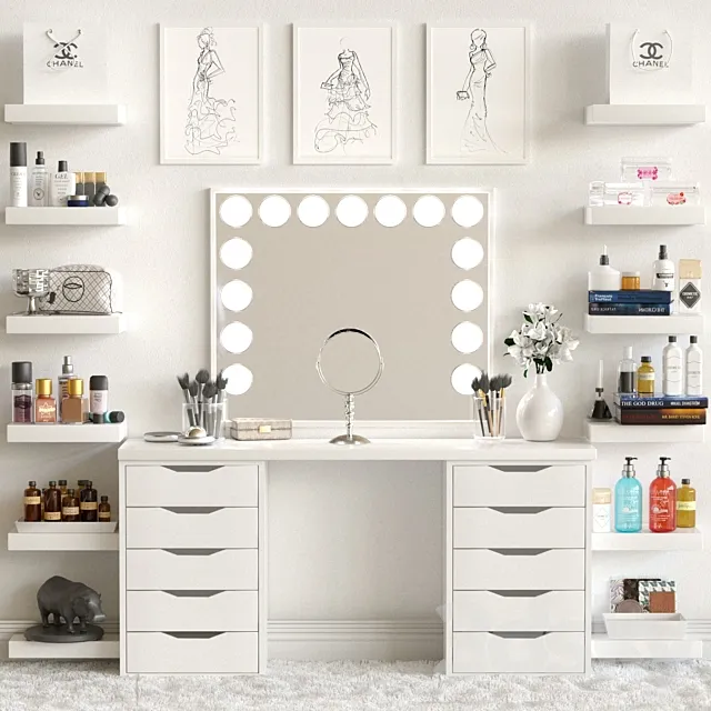 Dressing table and shelves with cosmetics. Makeup 3 3DSMax File