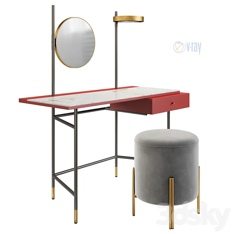 Dressing Table Bontempi Vanity. Puffoso Pouf. Verpan Stool Series 430 3DS Max