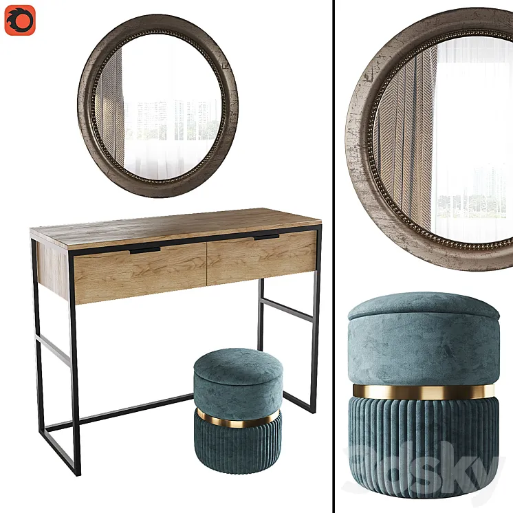 Dressing table Nord pouf Roma big mirror Afsan la redoute 3DS Max