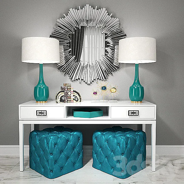 Dressing table with puffs. lamps and decor 3DSMax File