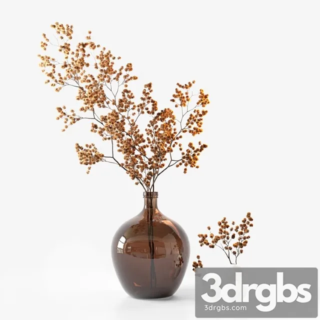 Dried flower branch in a large brown jar