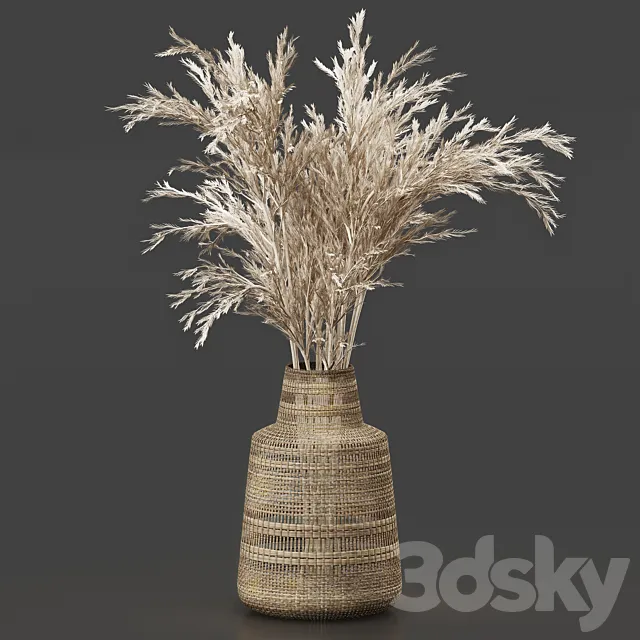 Dried Plant Bouquet in Wicker Vase 3DSMax File