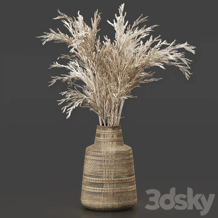Dried Plant Bouquet in Wicker Vase 3DS Max Model