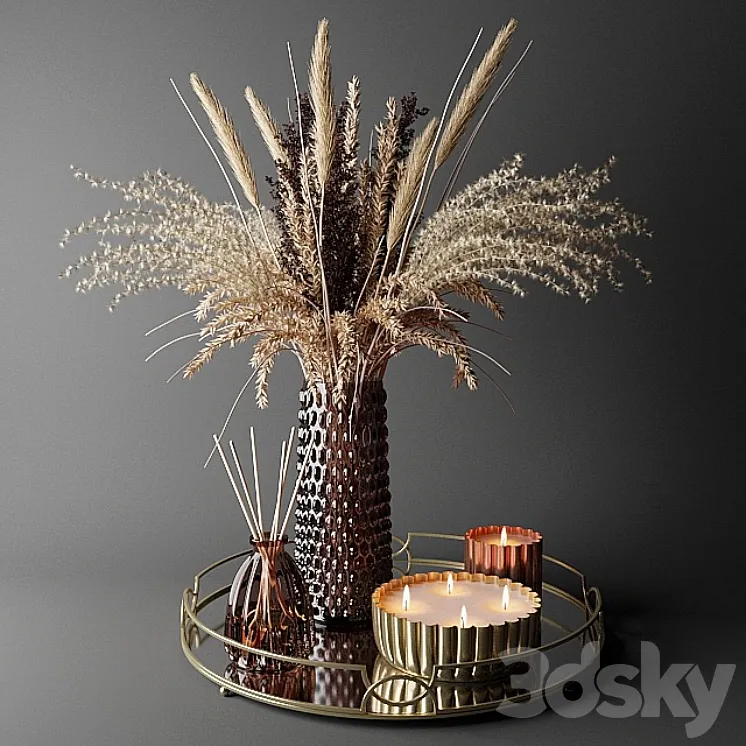 Dry bouquet in the decorative vase | Bouquet of dried flowers in a decorative vase 3DS Max