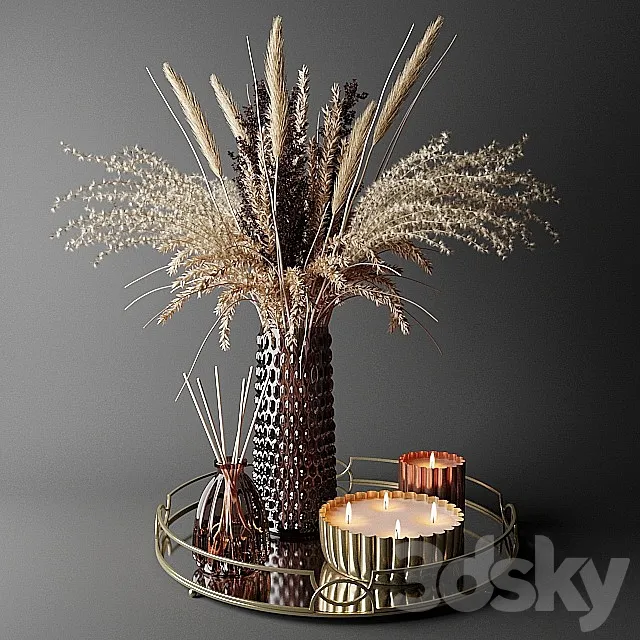 Dry bouquet in the decorative vase | Bouquet of dried flowers in a decorative vase 3DSMax File
