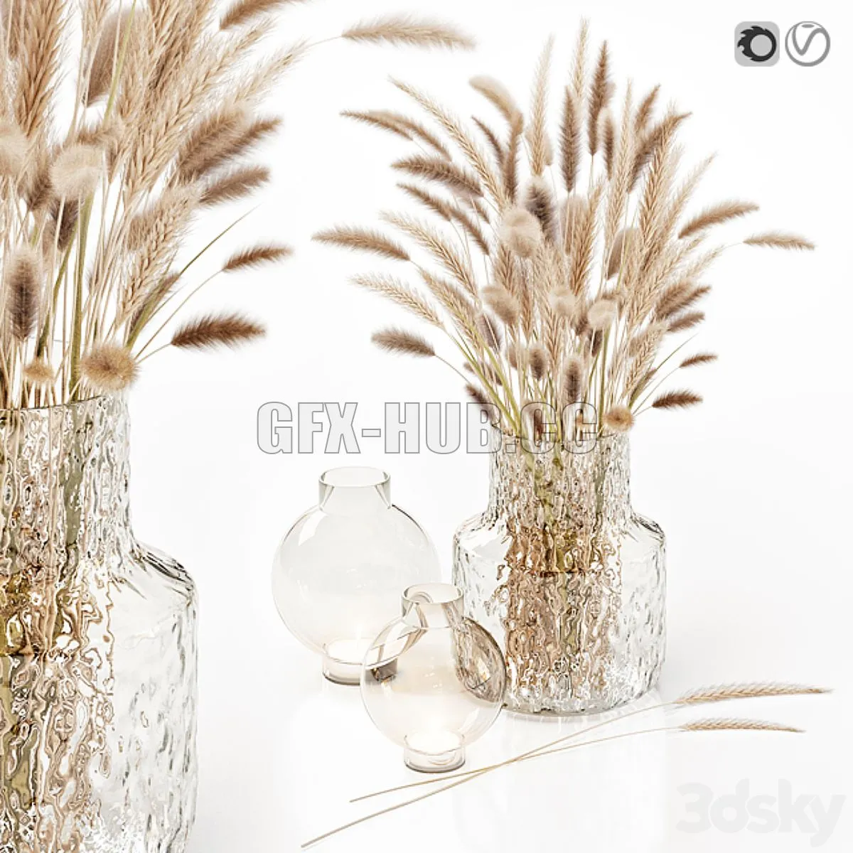 Dry flowers in glass vase 3dsMax Model