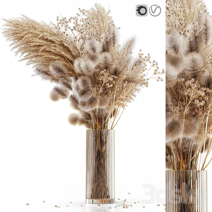 Dry flowers in modern vase 3 3DS Max