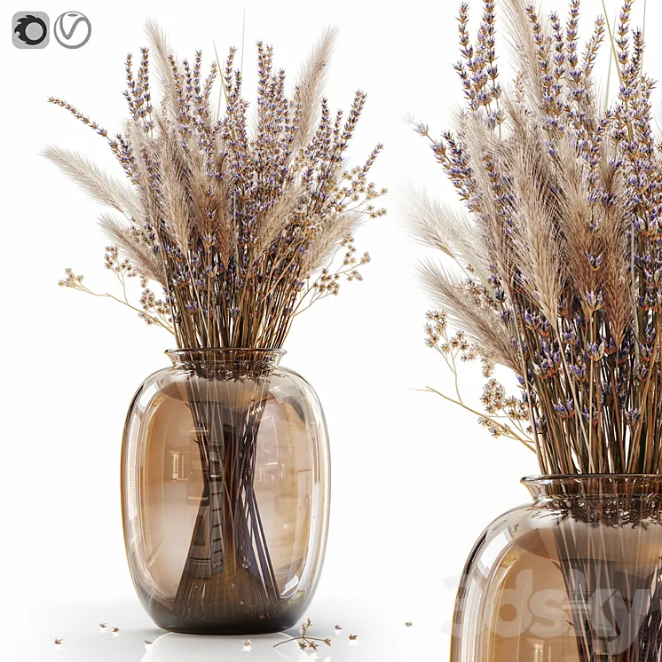 Dry flowers in modern vase 4 3DS Max