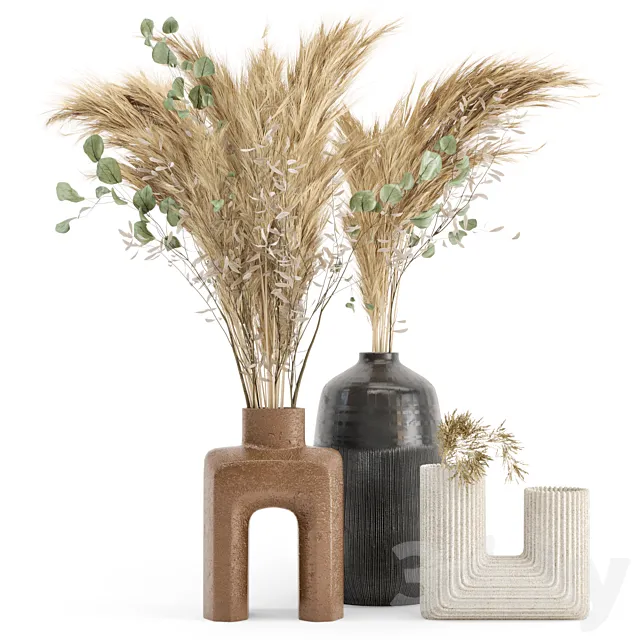 Dry plants 19 – Dried Plantset Pampas with Concrete vase 3DSMax File