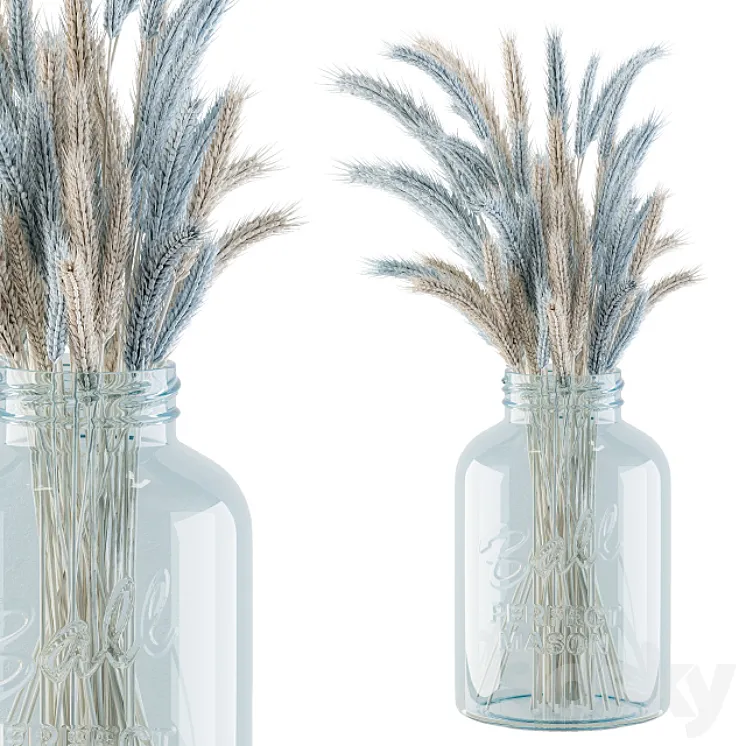 Dry Plants 20 – Blue and Cream Wheat in jam Glass 3DS Max