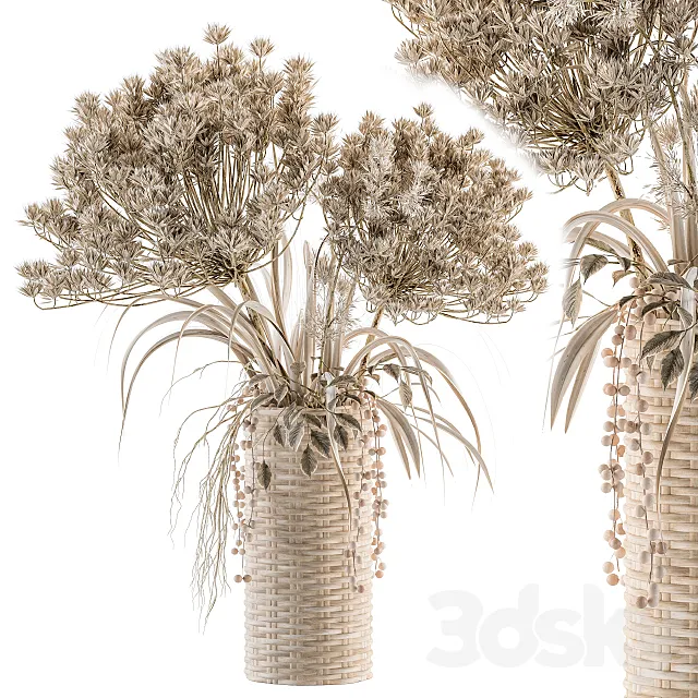 Dry plants 22 – dried Bouquet in Wicker Basket Vase 3DSMax File