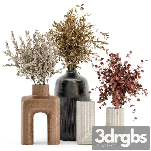 Dry Plants Bouquet Collection In Concrete Pot Set 442 3dsmax Download