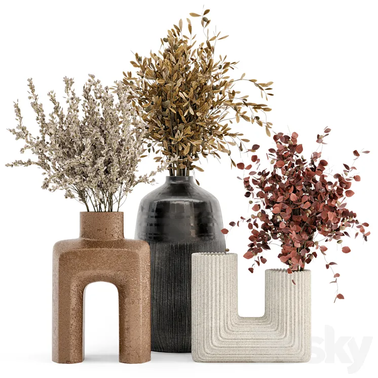 Dry Plants Bouquet Collection In Concrete Pot – Set 442 3DS Max Model