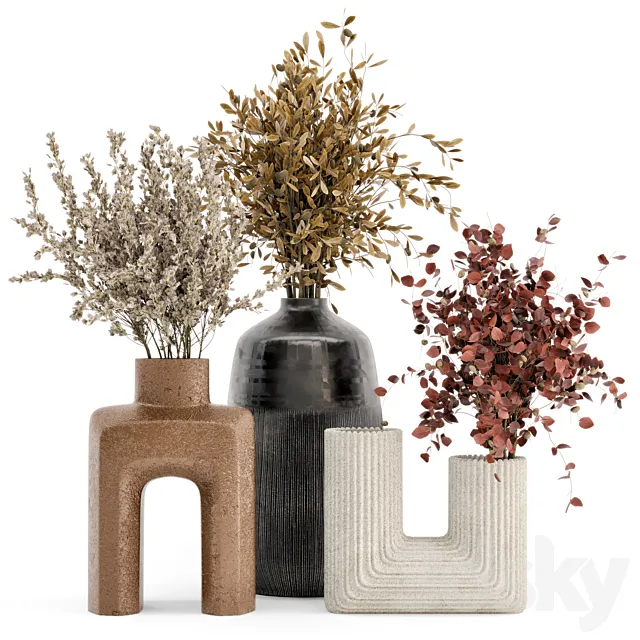 Dry Plants Bouquet Collection In Concrete Pot – Set 442 3DSMax File