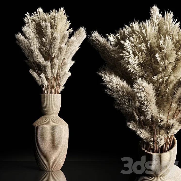 Dry Plants Bouquet Indoor concrete vase 3DS Max
