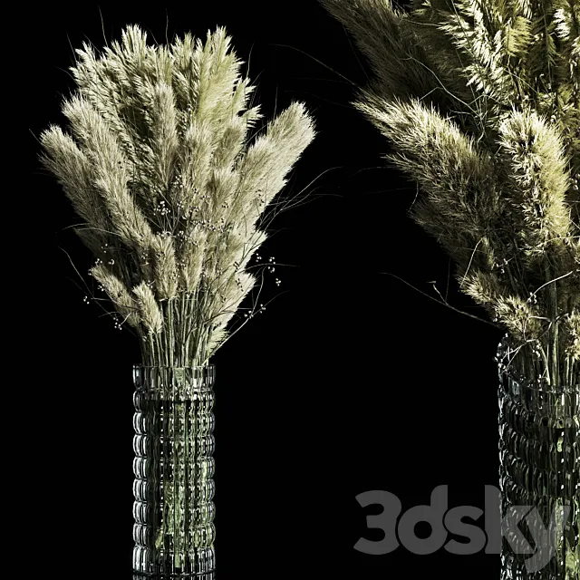 Dry Plants pampas Bouquet Indoor glass vase 3DSMax File