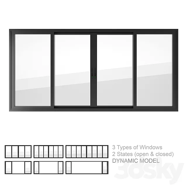 Dynamic Sliding Windows Set 02 3DS Max Model