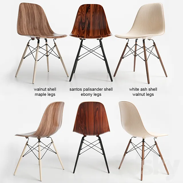 Eames DSW wood chairs 3ds Max