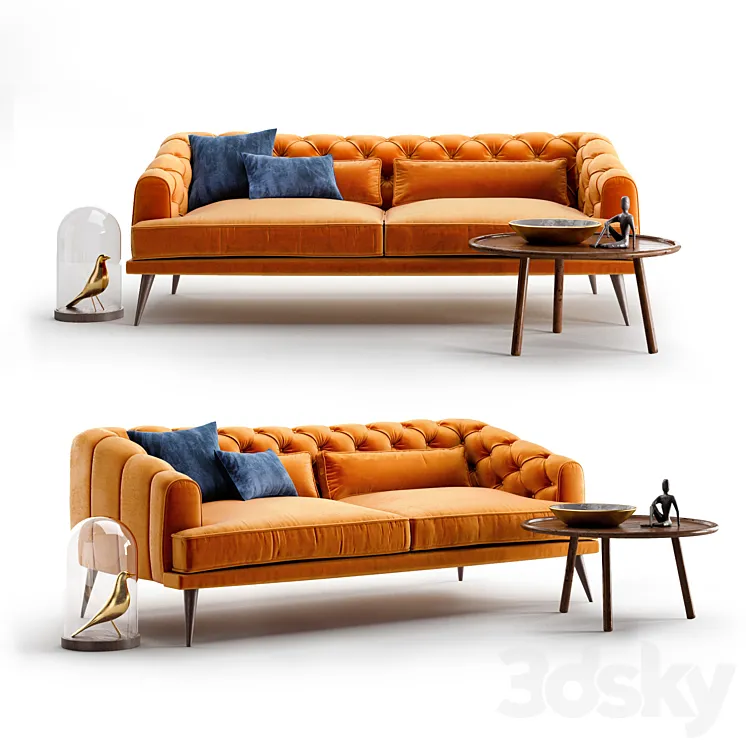EARL GREY Modern Chesterfield Sofa set 3DS Max