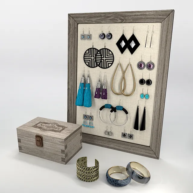 Earrings and bracelets – decorative set 3ds Max