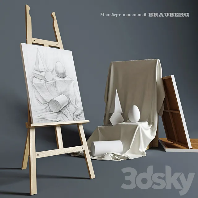 Easel outdoor BRAUBERG with a still life of plaster figures 3DSMax File