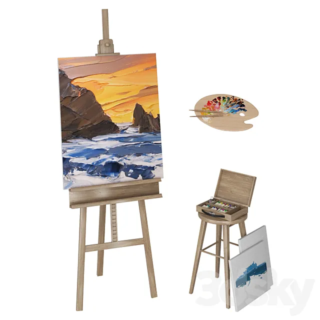 Easel with Canvas 3ds Max