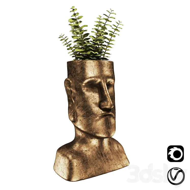 Easter Island bronze sculpture with plant 3DS Max