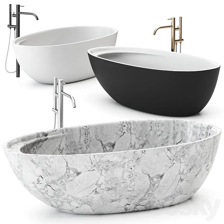 Eclipse Carrara Marble Bathtub by Antonio Lupi Design Washbasin 3DS Max