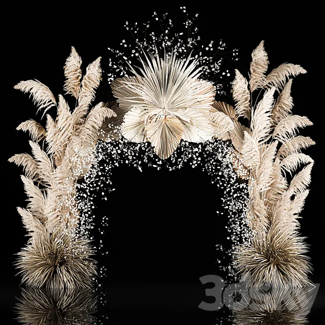 Eco-style wedding arch made of dried flowers and pampas grass Cortaderia moonflower dry palm branch. 5 3ds Max