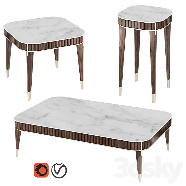 Eden-Rock Cocktail Table & 2 Pedestal Tables 3ds Max