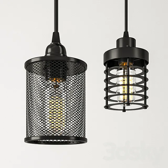 Edison lamp in steel lampshade 3ds Max