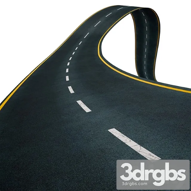 Editable winding asphalt two lane road with markings 05 3dsmax Download