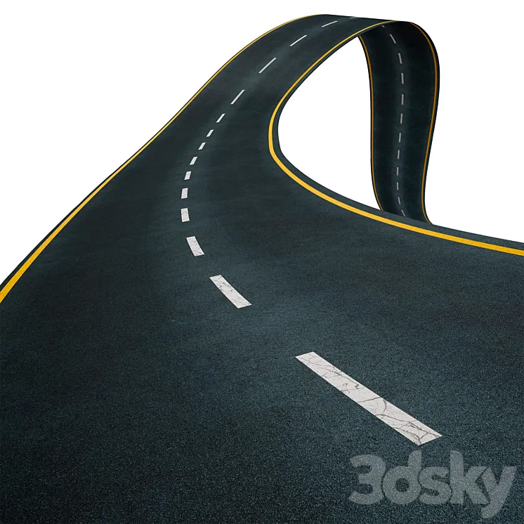 Editable winding asphalt two lane road with markings 05 3DS Max